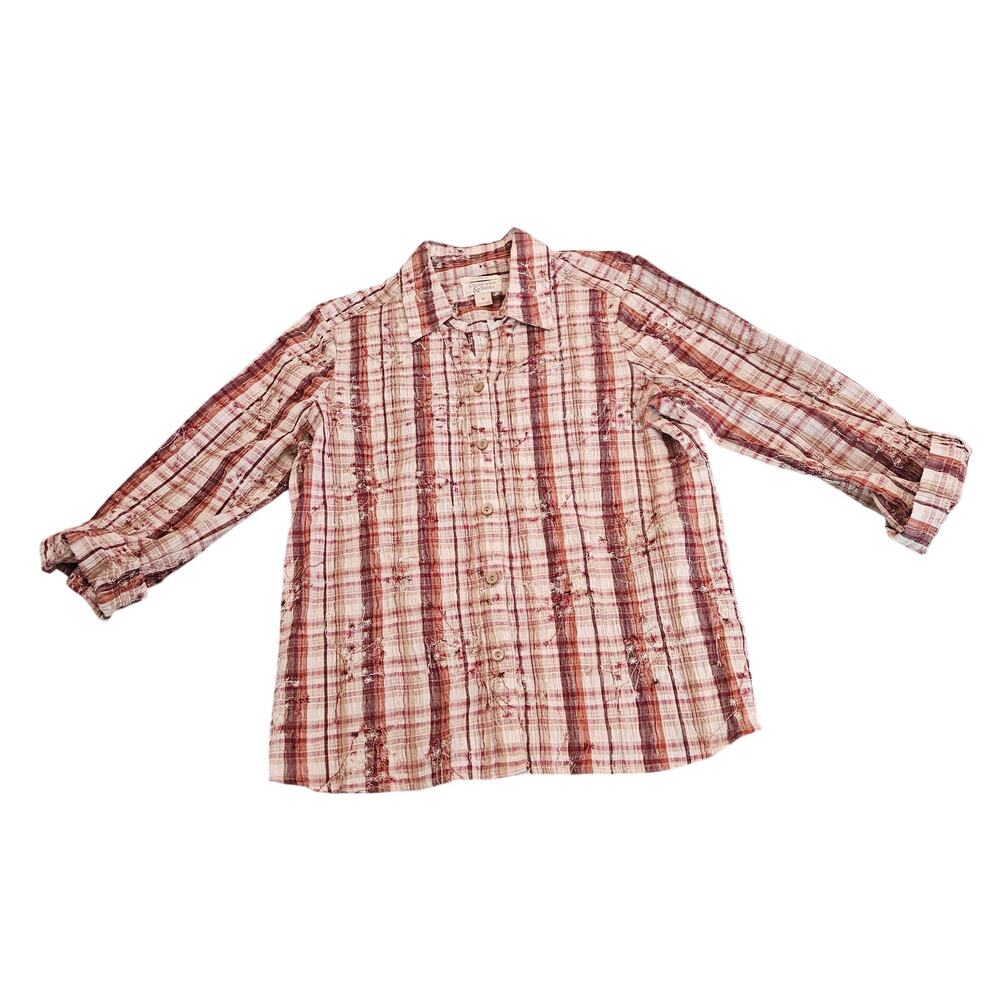 Christopher & Banks Women’s Medium Plaid Embroidered Button Front Shirt Boho